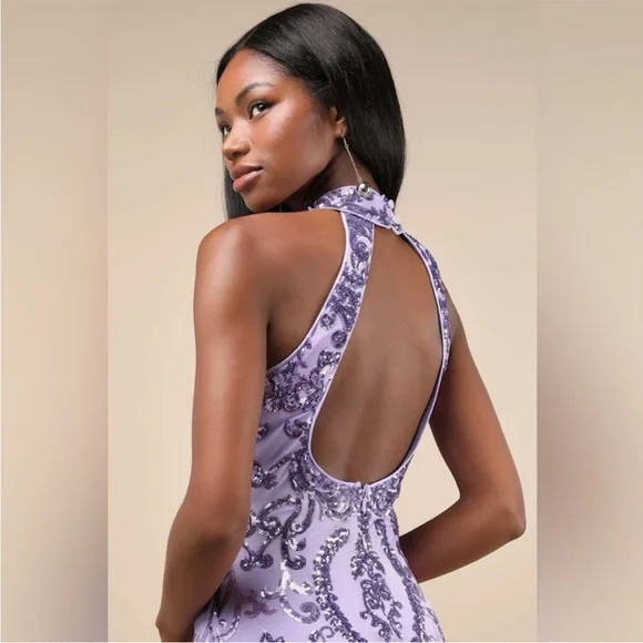 Lulu's Glittering Glamour Lavender Sequin Mock Neck Mini Dress. Small. NWT. - Picture 12 of 16